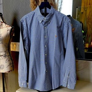 RALPH LAUREN Men's Blue and White Checkered button down dress shirt